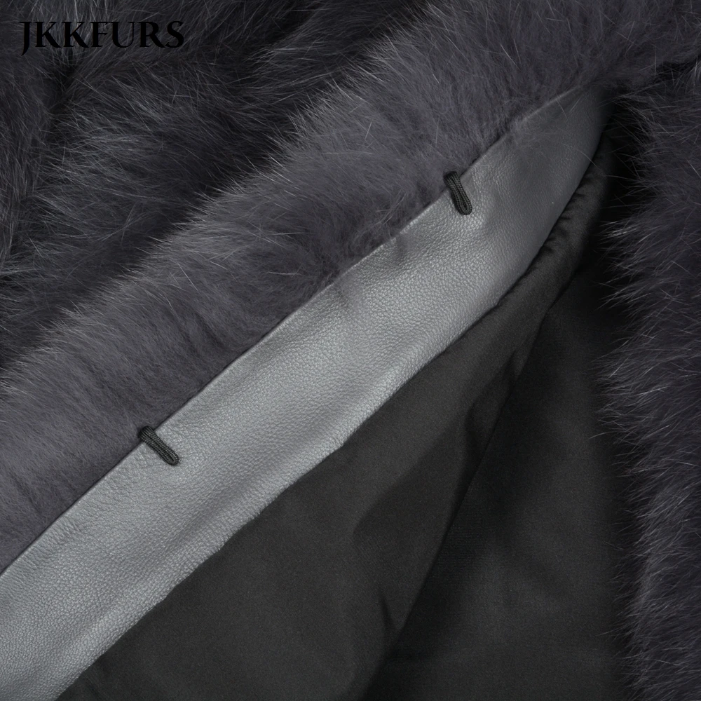 

JKKFURS Real Natural Fox Fur Coat Thick Fluffy Fur Long Jacket Winter Women Fashion Outerwear S7158C