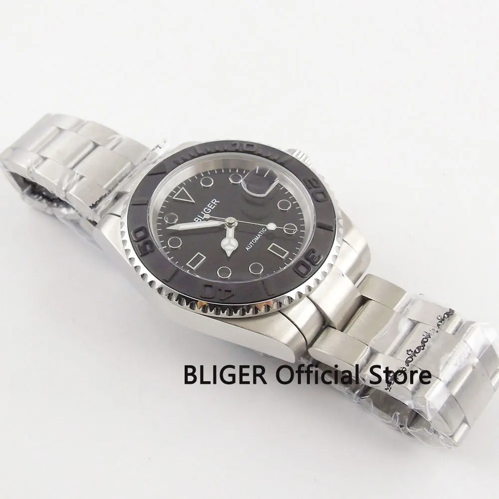 Мужские часы с сапфировым кристаллом черный циферблат 43 мм керамическая