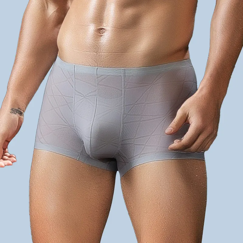 5Pcs New Men's Underwear Boxer Ice Silk Summer Seamless Ultra-thin Youth Breathable Loose Large Size Four-corner Shorts Head Pan