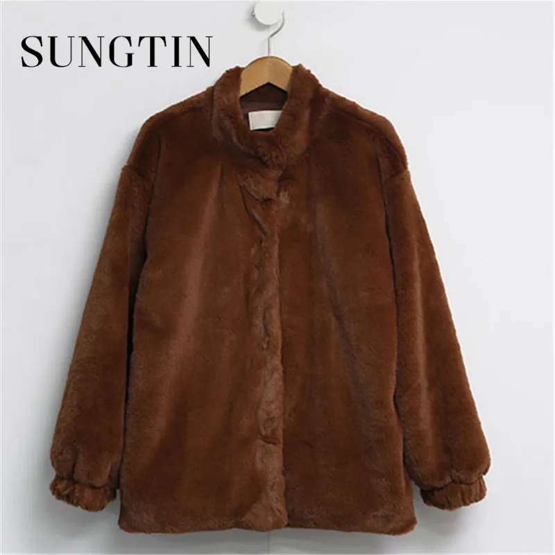Женская однотонная куртка из искусственного меха Sungtin Зимняя коллекция 2020 года