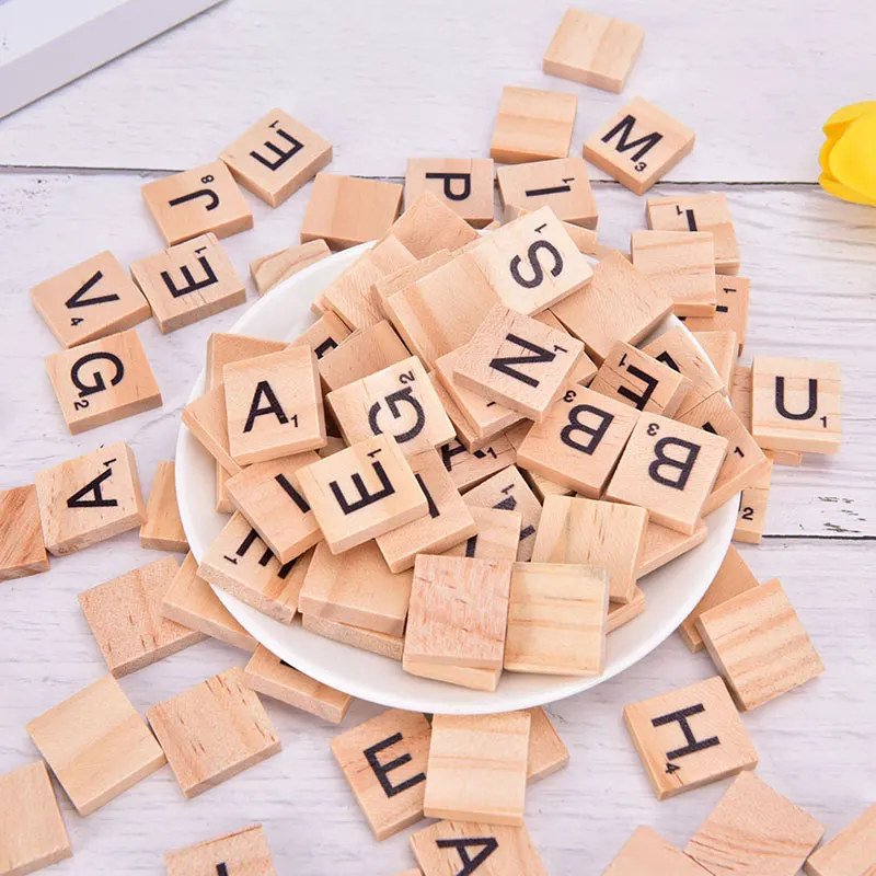 

100Pcs Wooden Alphabet Scrabble Tiles Black Letters & Numbers For Crafts Wood Digital Puzzle Educational toys Hot Sale