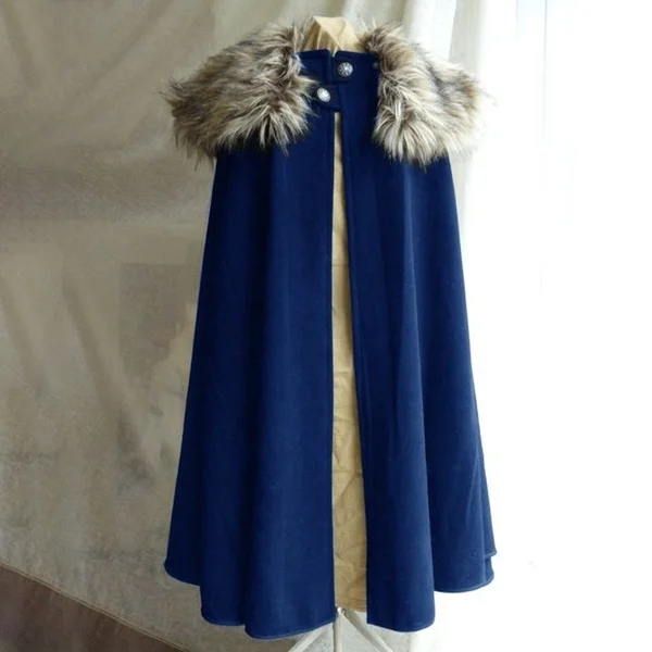 hot sales Medieval Men's Fashion Celtic Viking Wool Cape Coat Vintage Ranger Gothic Style Fur Collar Cloak | Тематическая