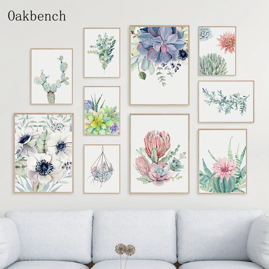 Суккулентные растения стены принт постер С КАКТУСОМ лист цветы холст для