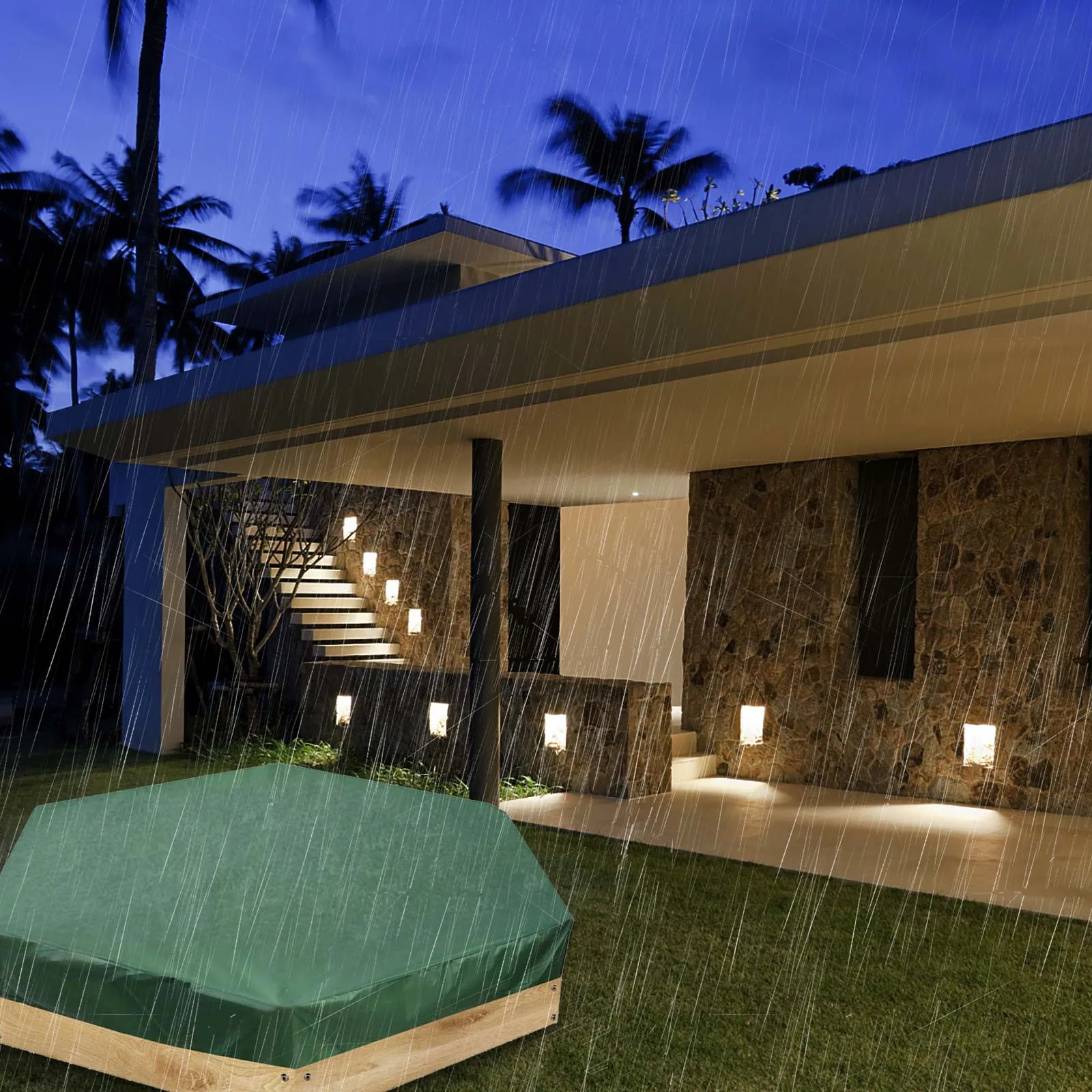 Чехол для бассейна зеленый шестигранный тканевый круглый коврик защита от дождя