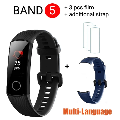 B5 Black add strap Huawei Honor Band 4 Band 5 Смарт-часы 50 м Водонепроницаемый фитнес-трекер AMOLED сенсорный экран для сердечного ритма монитор сообщение шоу - Цвет: B5 Black add strap
