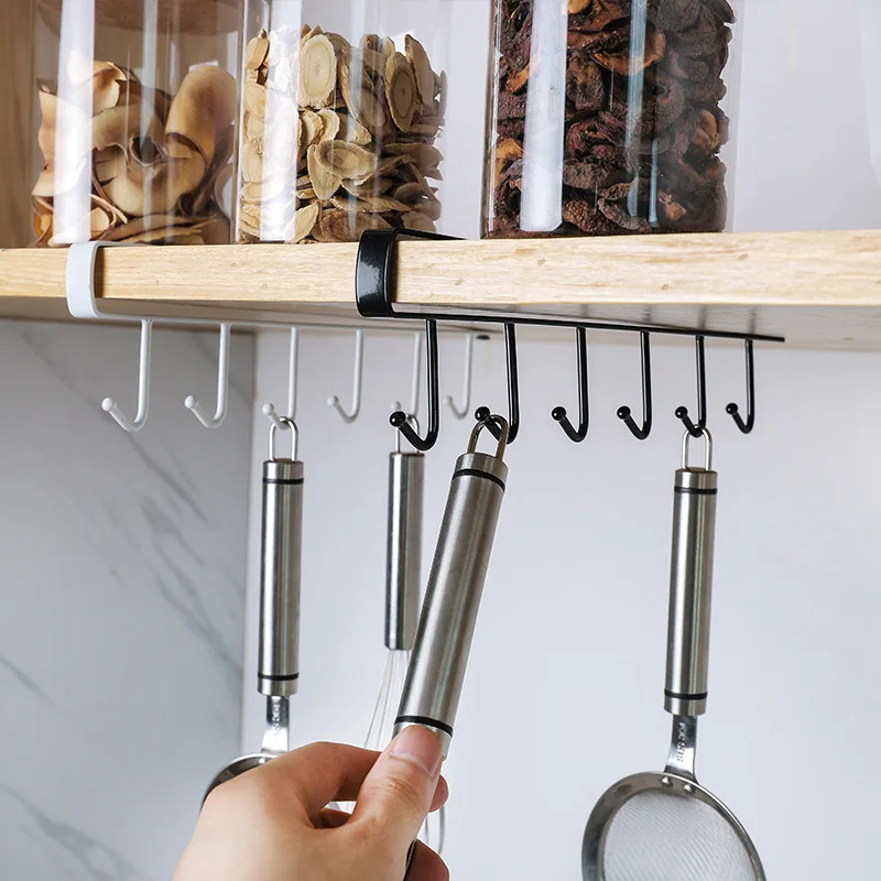 

1Pcs Kitchen Wrought Iron Seamless Nail-free Hook Cabinet Storage Rack Multi-function Wardrobe Row Hook Finishing rack