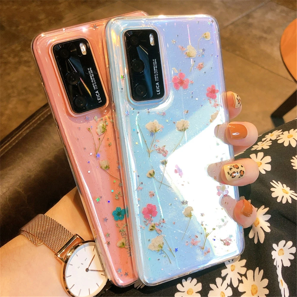 

Real Dry Gypsophila Flower Clear Phone Case For Samsung S10 S20 S8 S9 Edge Lite Plus + Ultra Note 8 9 10 Pro A10 A20 A50 A71 A91