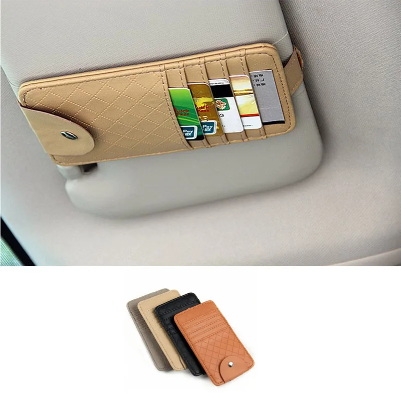 

1pc Car Sun Visor Storage Clip Pocket Organizer PU Leather Pouch Bag ID/Bank Card Bill Clip Sunglasses Holder Car Styling