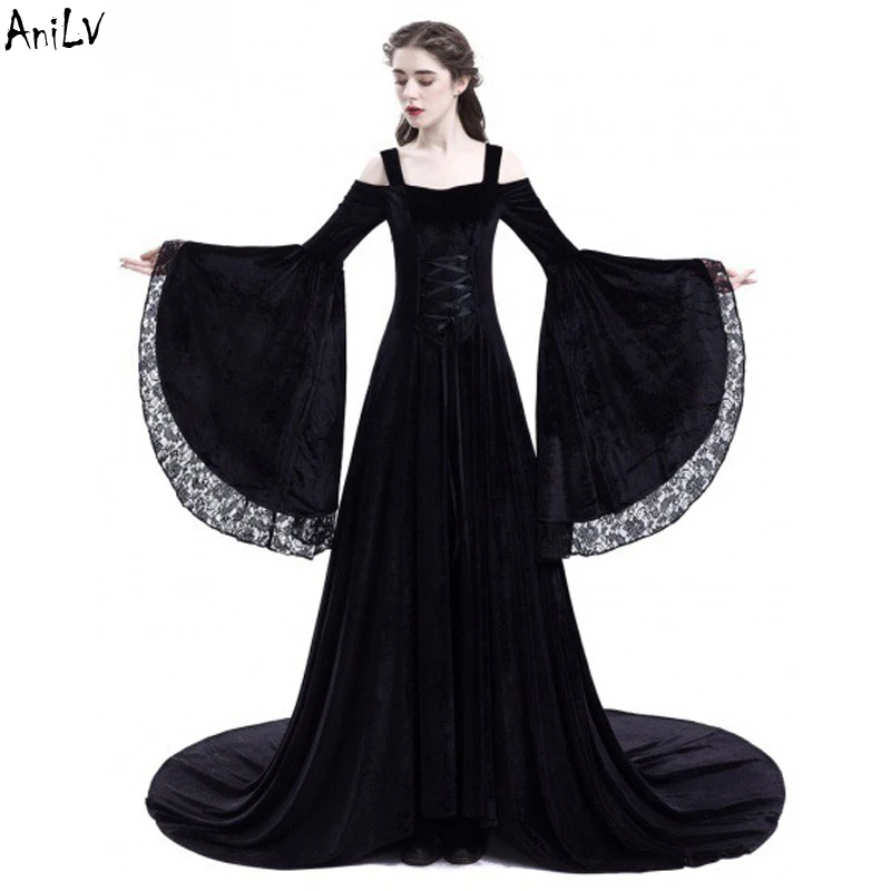 

AniLV Medieval Renaissance Socialites Women Lace Dress Costume Clothes Victoria Gothic Court Nobility SCA LARP Stage Cosplay