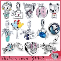 hot sale 925 silver color little girl with airplane earth charm beads fit original pandora bracelet pendant necklace jewelry
