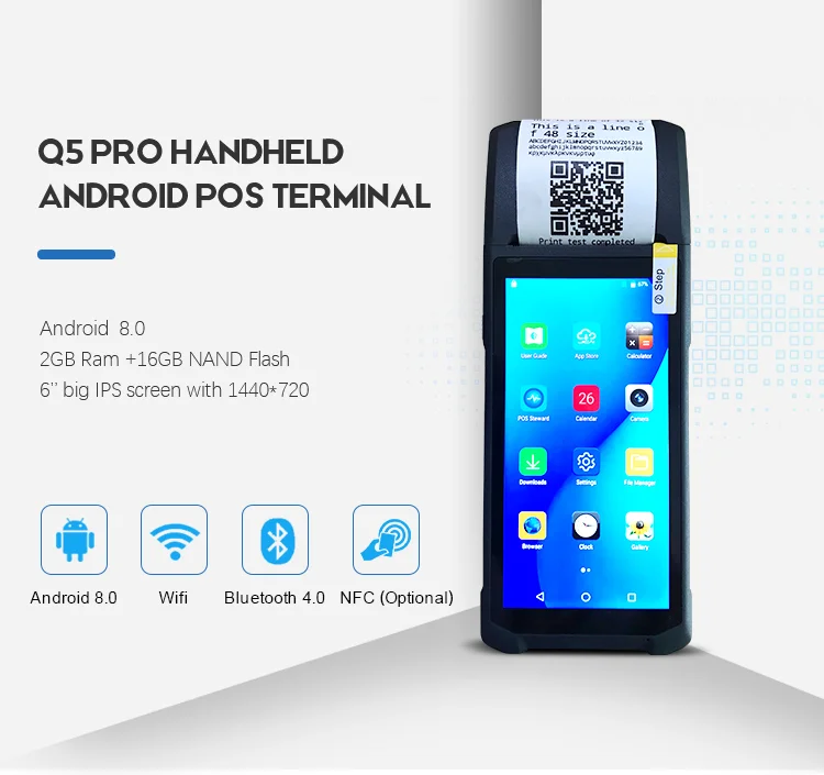 

cheapest 6 inch android 6.0 pos machine 4G android pos terminal with thermal printer Q5 pro