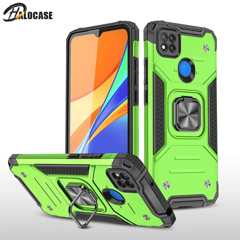 Armor Shockproof Case for Xiaomi Redmi 9C NFC Luxury Military Protection Bumper Defender Magnet Car Holder Ring Case Cover Coque