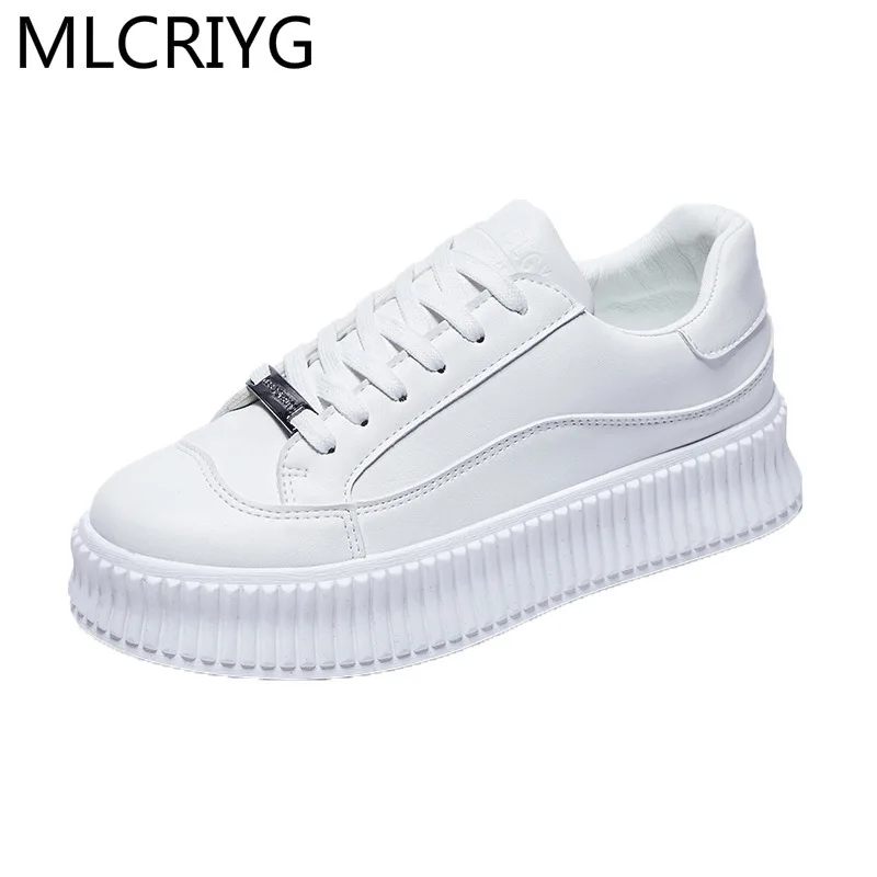 

2021 Spring New Women's Thick-soled Sneakers Lace-up Chunky Women's Sneakers Casual Comfortable Vulcanized Shoes for Woman