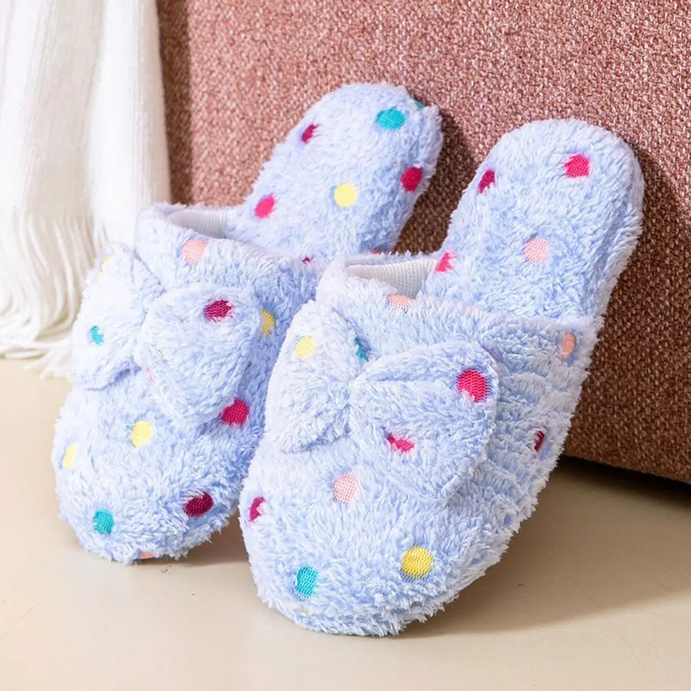 

36-40 Size Autumn Winter Warm Cute Bow Woman Slippers Non-slip Woman Plus Home Shoes Size For Woman Comfortable Shoes Wear D1F2