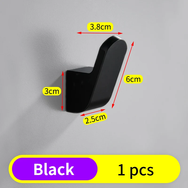 Black-1pcs Крючок для халата, черные крючки для ванной, для полотенец, сумка для ключей, вешалка для шляп, декоративные крючки для пальто, настенная вешалка для одежды, аксессуары для ванной комнаты - Цвет: Black-1pcs