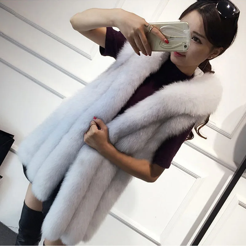 2020 размера плюс 6XL меховой капюшон жилет женский из искусственного лисьего меха в