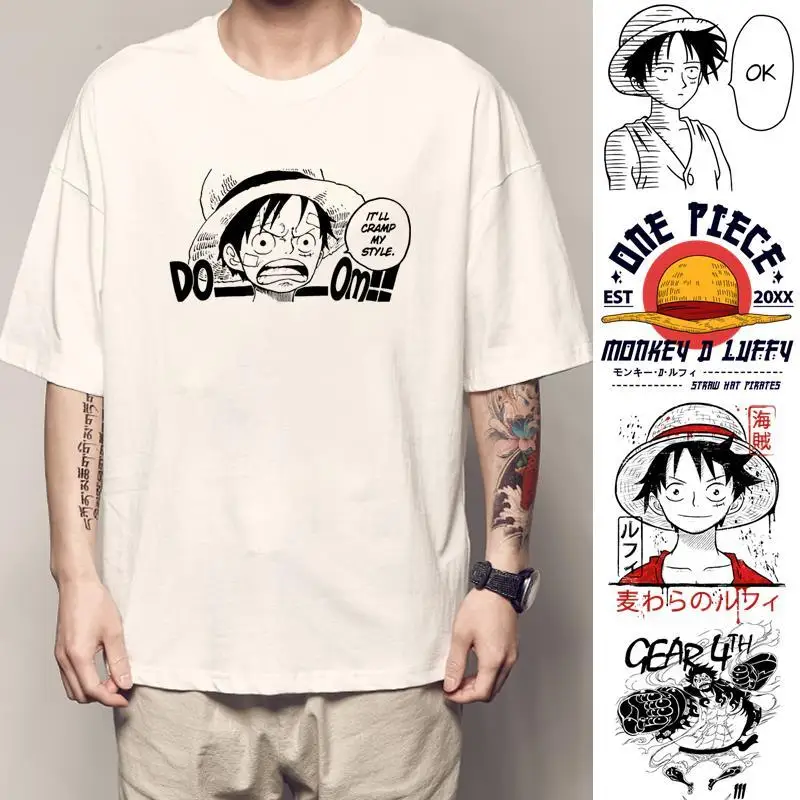 

New Japanese Anime Tshirts Luffy One Piece Zoro Nami Men Tshirt Camisas Hombre Premium Cotton Short Sleeve Clothing Shirt O Neck