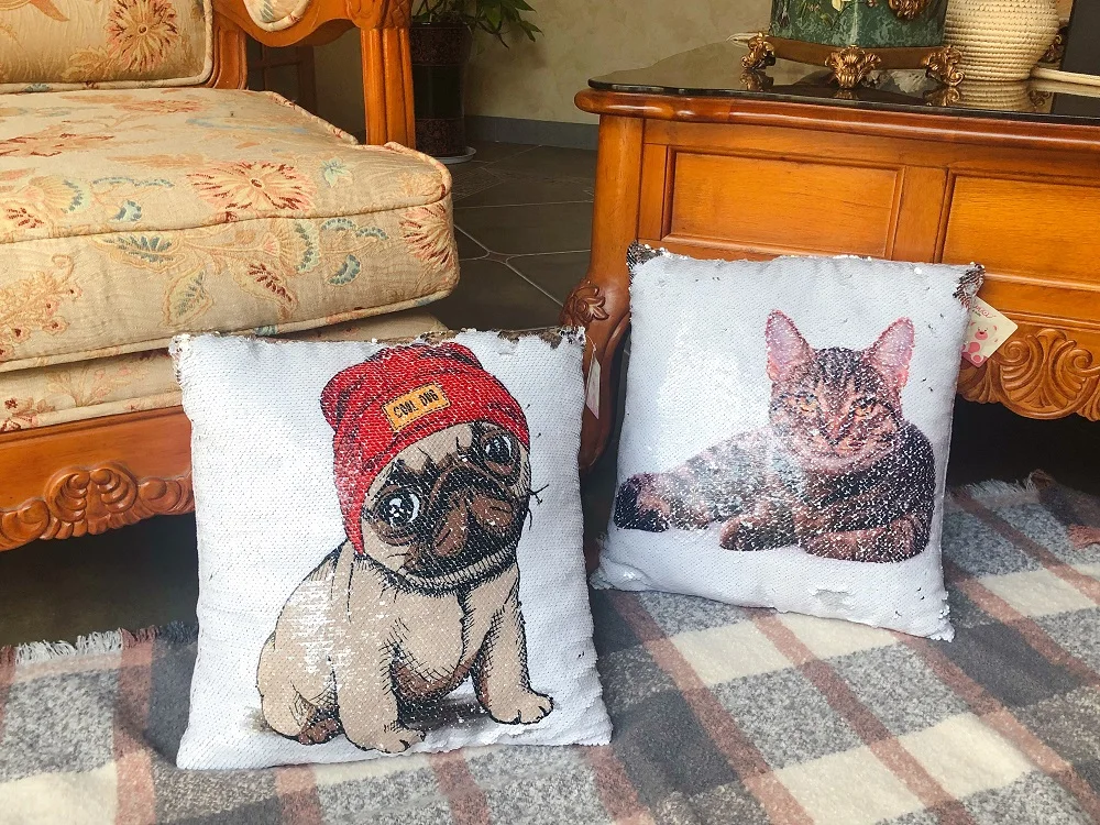 Подушка в виде собаки с блестками 40 см (не чехол) диванная подушка флип блестящая