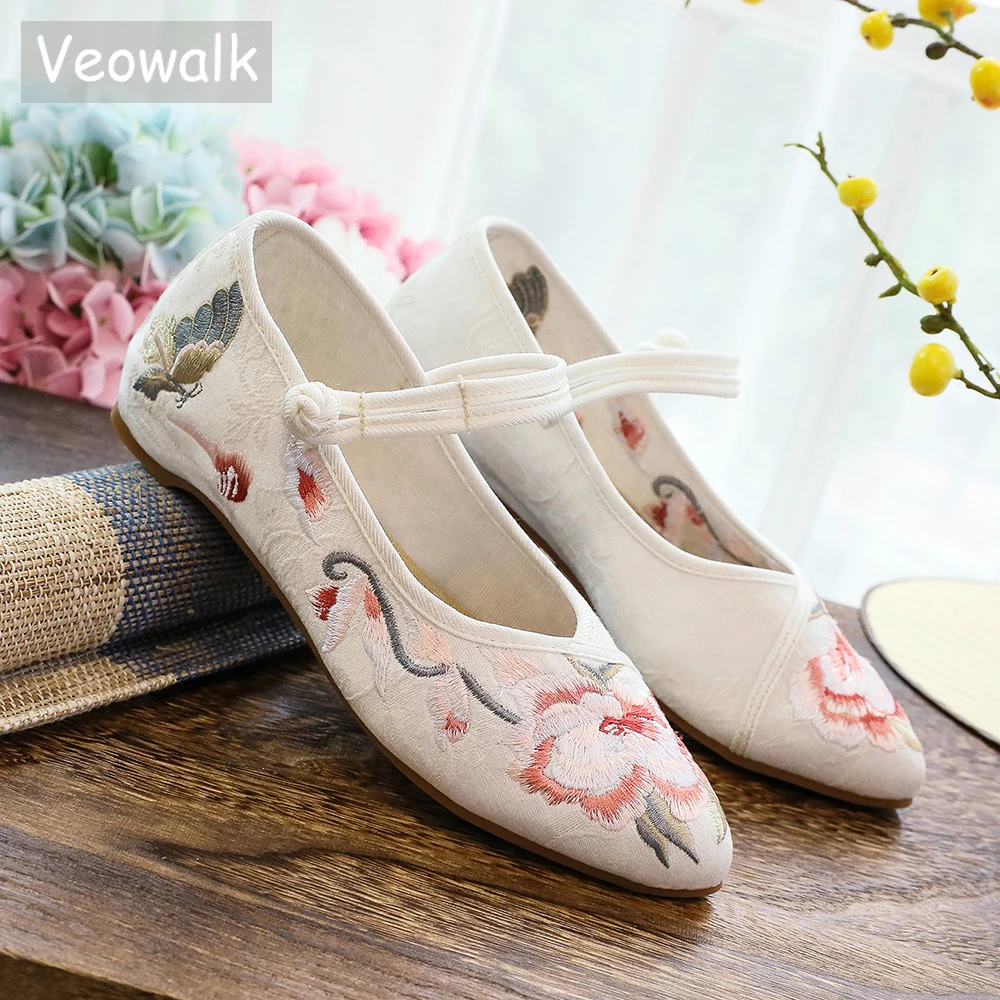 Женские парусиновые балетки Veowalk с цветочной вышивкой и бабочками комфортные