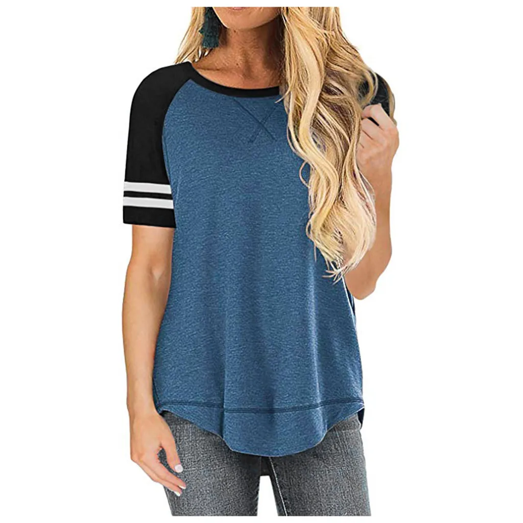 Футболка женская с круглым вырезом модный Повседневный Топ в контрастную