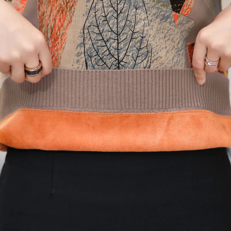 Зимний плотный бархатный вязаный свитер большого размера для женщин среднего