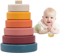 baby toys sensory silicone educational building blocks 3d stacking babies rubber teether squeeze circle toys for infant