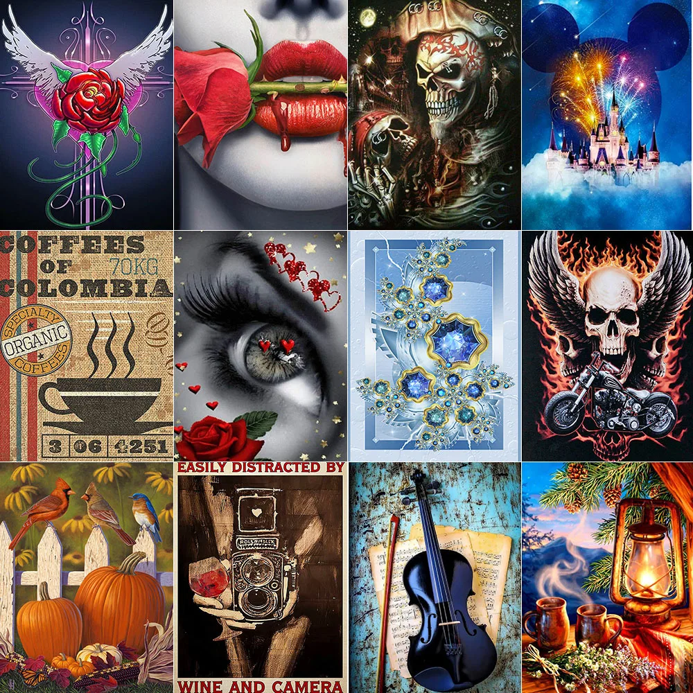 

5D Mosaic Diamond Painting Rose Skull Pumpkin Full Round Drill Abstract Series Rhinestone Embroidery Picture Home Decoration