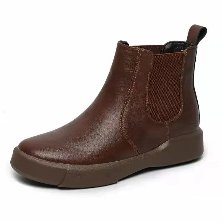 

New Arrival Shoes Women Boots Ladies Winter Leather Flat Low Zipper Middle Tube Casual Botas Leather Womens Boots