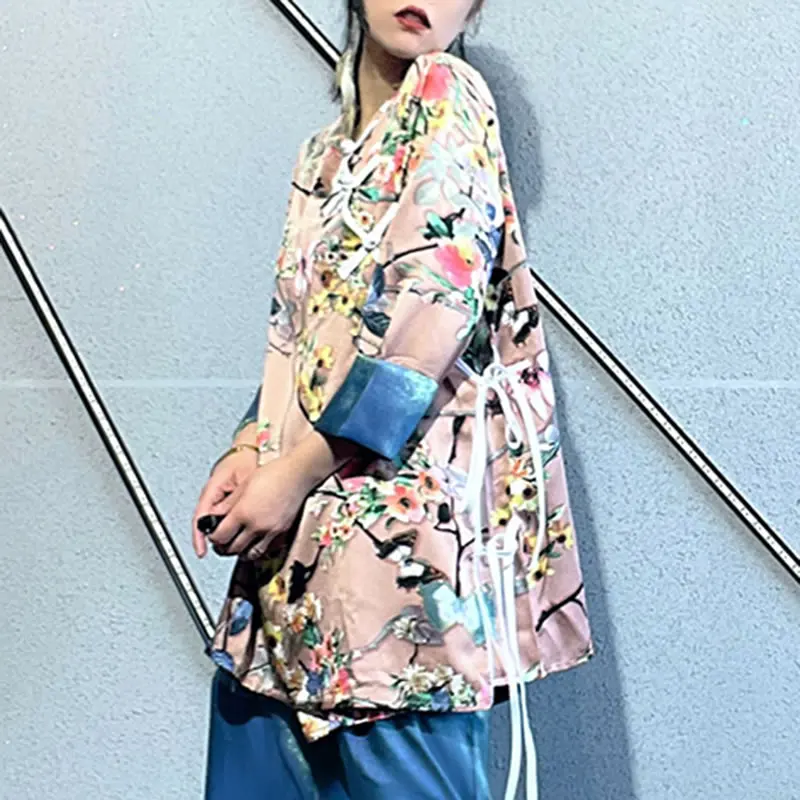 

XITAO Print Sets Traditional Chinese Clothing Coil Buckle Bandage Women Summer New Casual Loose Fashion Trendy All-match WMD0245