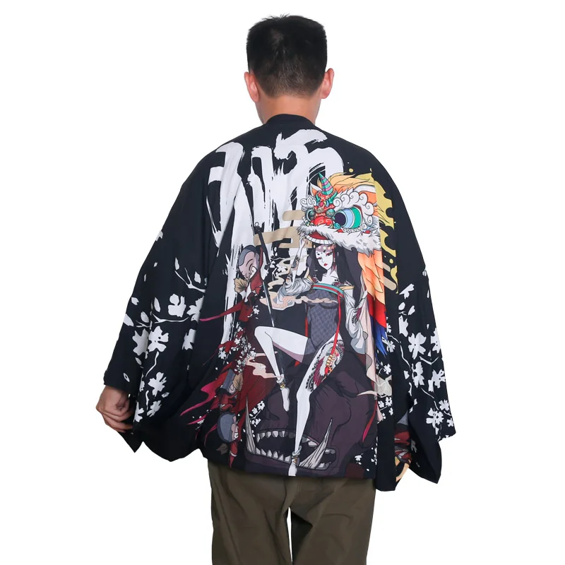 

Kimono Man Japanese Clothes Yukata Male Samurai Costume Haori Obi Beach Men's Kimono Cardigan Japanese Streetwear Jacket 2021