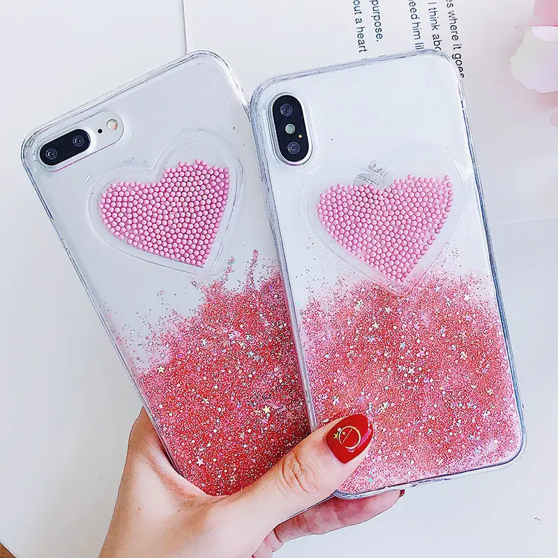 Жидкое Сердце Блеск порошок улыбка лицо облака телефонные чехлы для iPhone X XR XS Max 6 6S 7 8 Plus мороженое мягкая динамическая задняя крышка