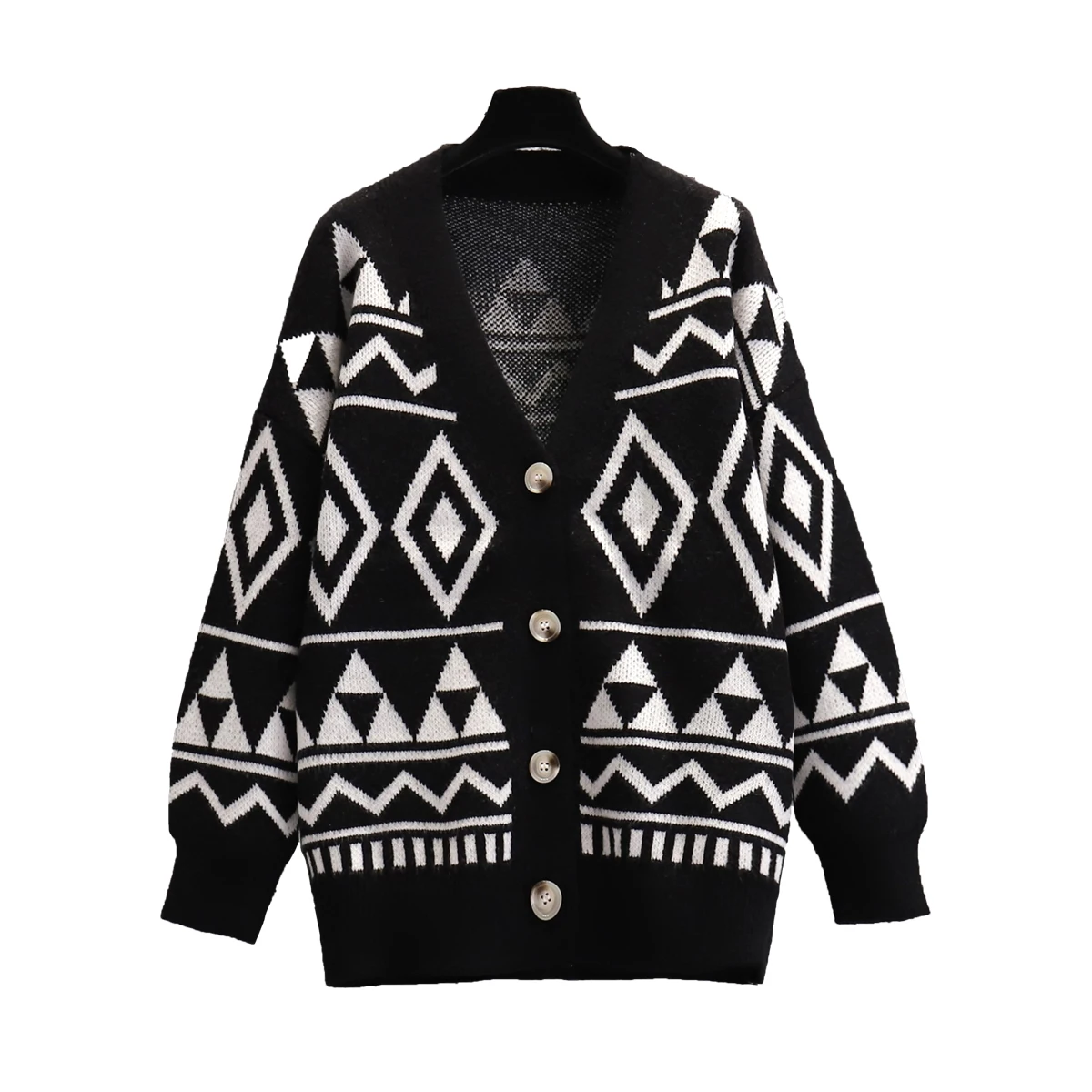 

Retro Sweater Jacket Women Spring Autumn Loose Outer Wear Thick Knitted Cardigan Oversized Black White