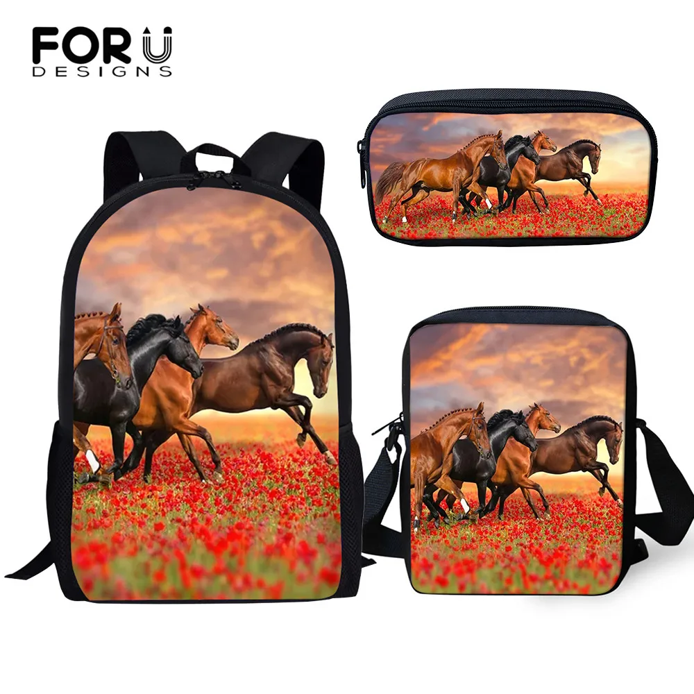 

FORUDESIGNS/детский модный рюкзак с цветочным рисунком лошадей, с рисунком животных, сумка для книг для начальной школы, Детская сумка для книг/ме...