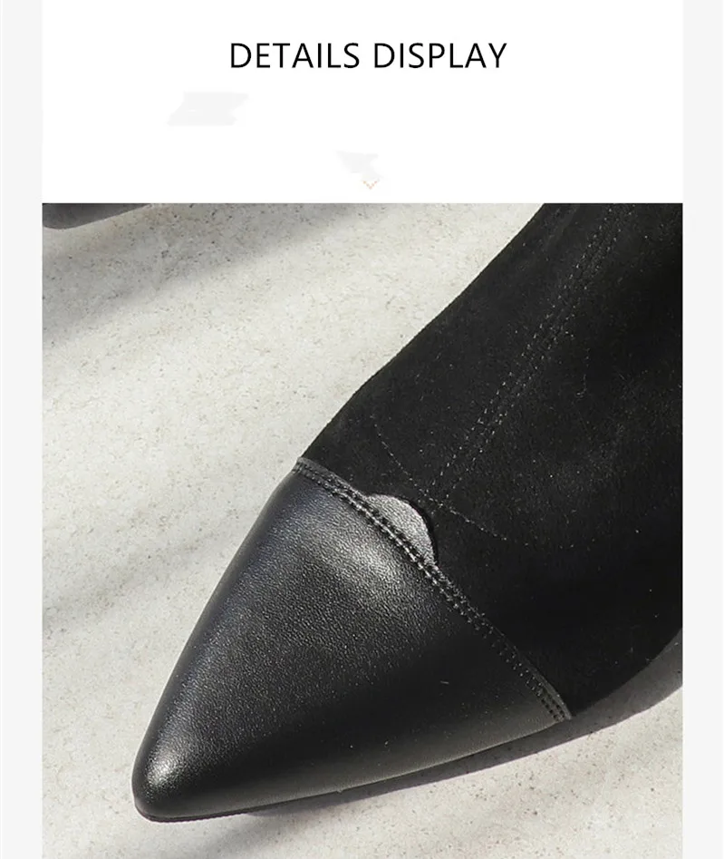 Botines Mujer; коллекция года; зимние ботинки; женские Модные осенние ботинки из флока на меху с острым носком без застежки; Женская обувь в стиле панк и Готика