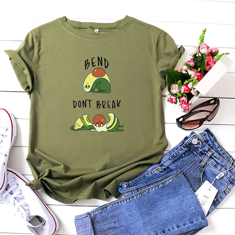 

Avocado Yoga Summer Women T Shirts Plus Size Bend Don't Break Print Funny Graphic Female Casual Short Sleeve Harajuku Tee Tops