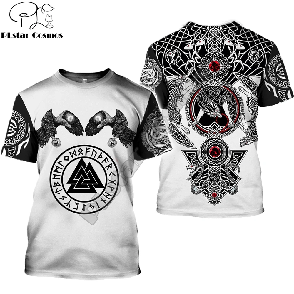 Мужская футболка с 3D принтом символ викингов Tattoo Raven модная летняя уличная в