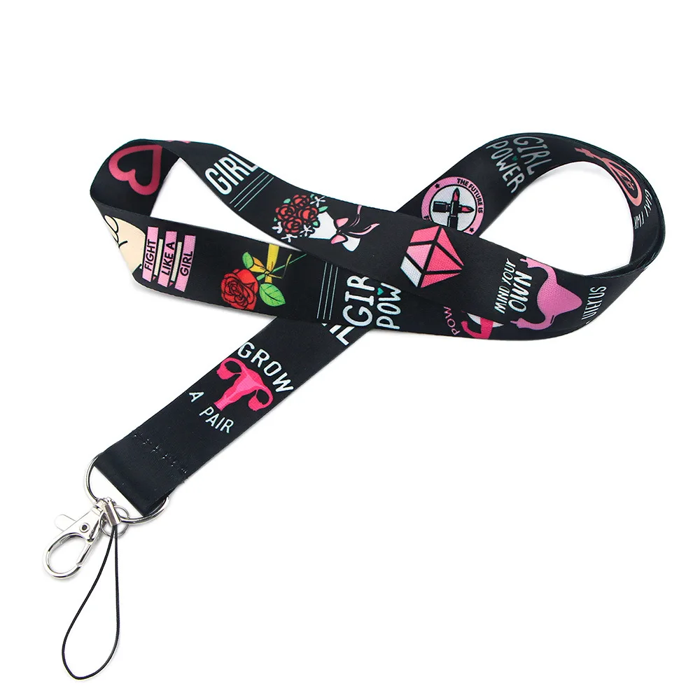 

Feminism Girl Power Neck Strap Keychain Lanyard For Keys USB ID Badge Holder Necklace Mobile Phone Rope Keycord DIY Webbing