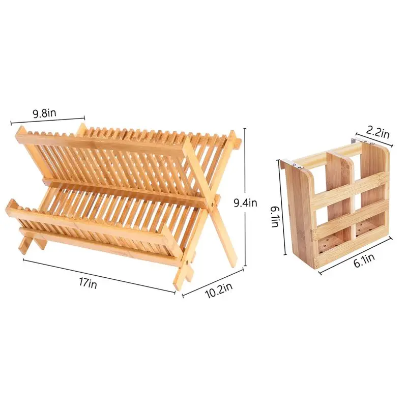 

19 Grid Bamboo Dish Rack Tray Rack Foldable Compact Dish Drying Rack Bamboo Drain Rack (include Chopsticks Cage) bamboo dish