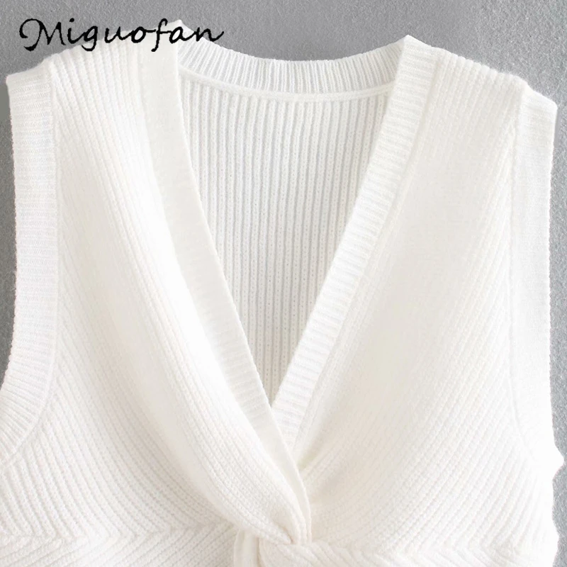 Женский трикотажный жилет Miguofan белый сексуальный укороченный топ с v-образным