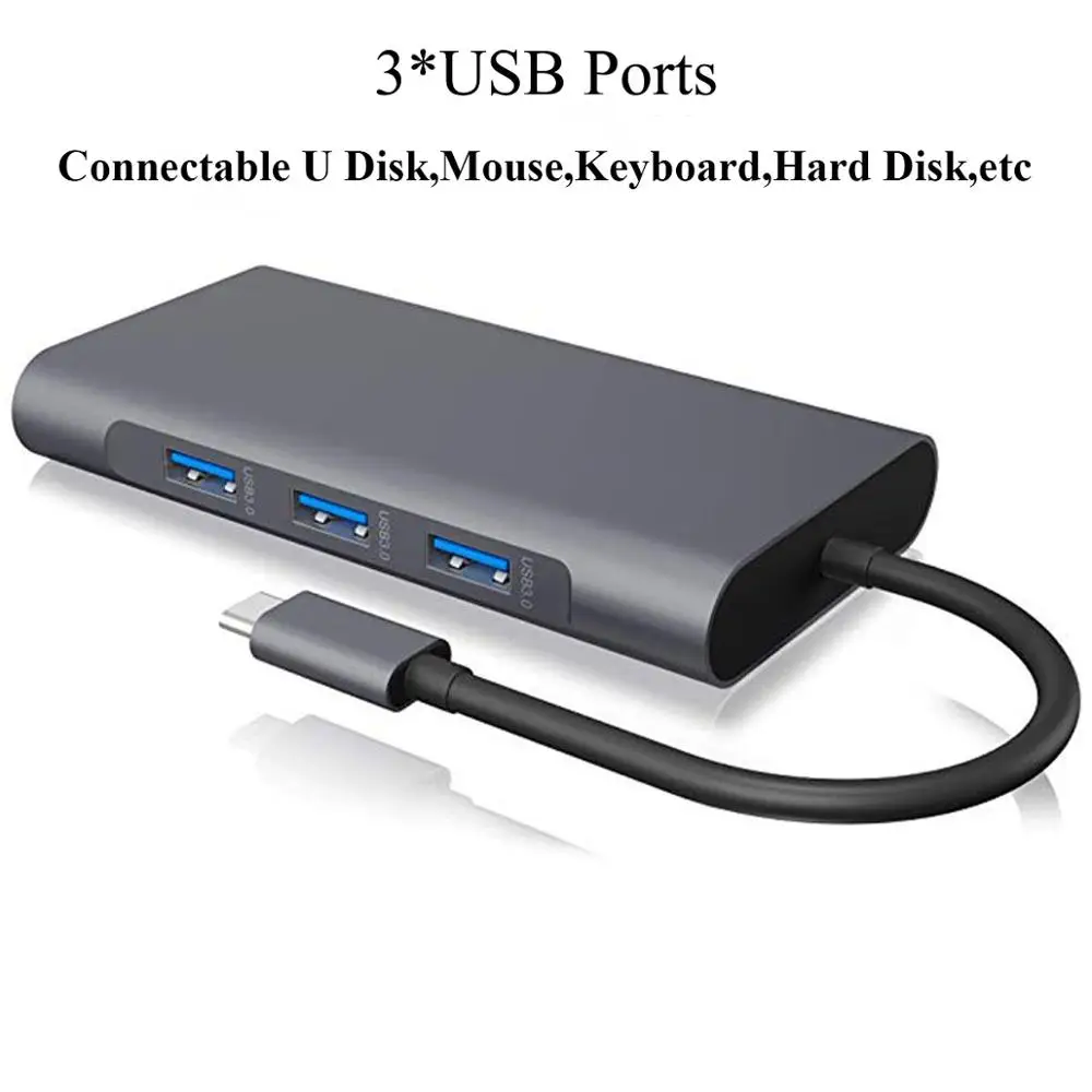 Usb-хаб Тип C to VGA RJ45 Gigabit Ethernet 4K HDMI-Совместимость PD SD TF 3 5 мм аудио 1080P для Macbook Pro S8 S9 P20