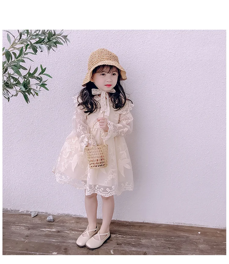 Весна и осень новинка 2020 корейское кружевное платье для девочек среднего