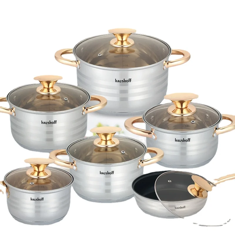 

Stainless steel pot set 12-piece stainless steel pot set thickened soup pot milk pot pan