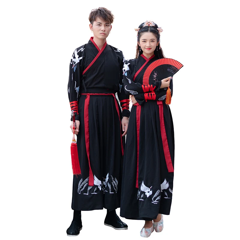 

2020 Improved Hanfu Costume For Women/Men Chinese Style Couple Clothes Tang Dynasty Traditional Festival Outfits Black Hanfu