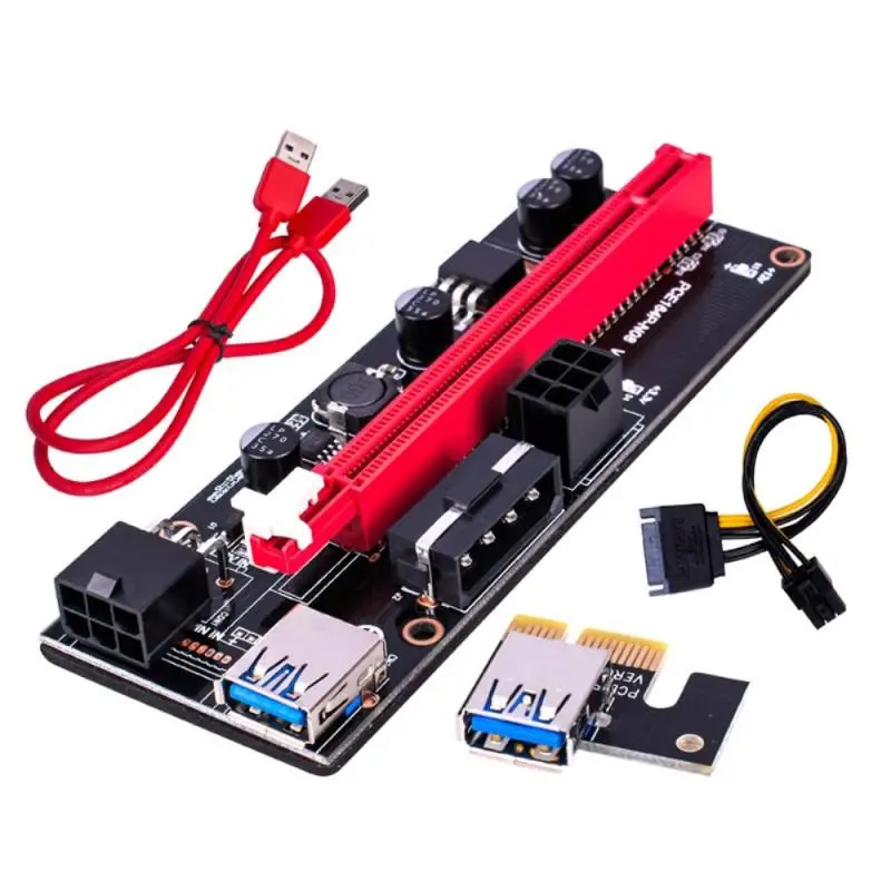 

Биткойн PCI-E pcie Riser 009S Экспресс 1X 4x 8x 16x расширитель USB 3,0 Райзер графический процессор двойная 6-контактная карта адаптера SATA 15pin, с Майнером BTC