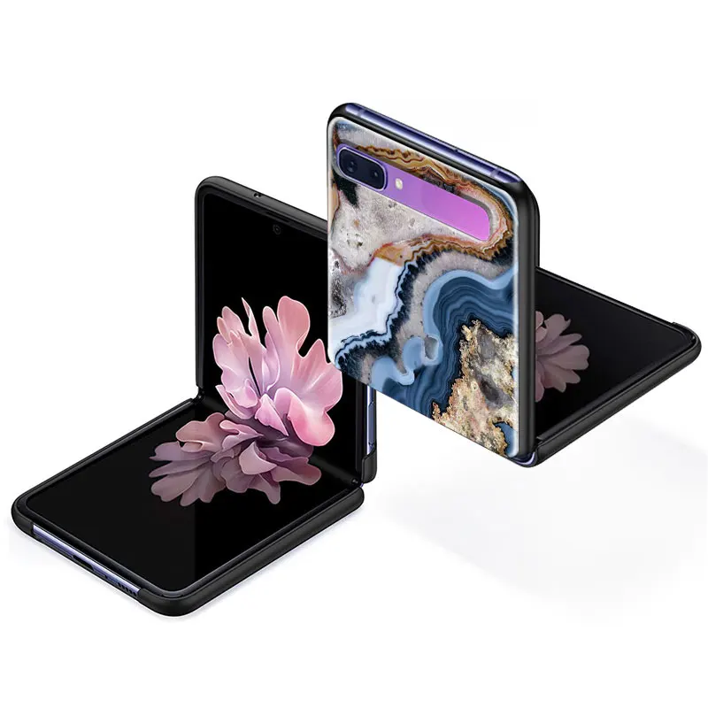 

Phone Case for Samsung Galaxy Z Flip 5G Black Fold Shell Hard Shockprooft Segmented Protect Coque Hot Marble