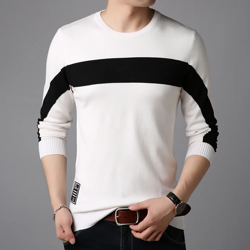 Повседневный мужской свитер 2019 брендовый облегающий Мужской пуловер в полоску с