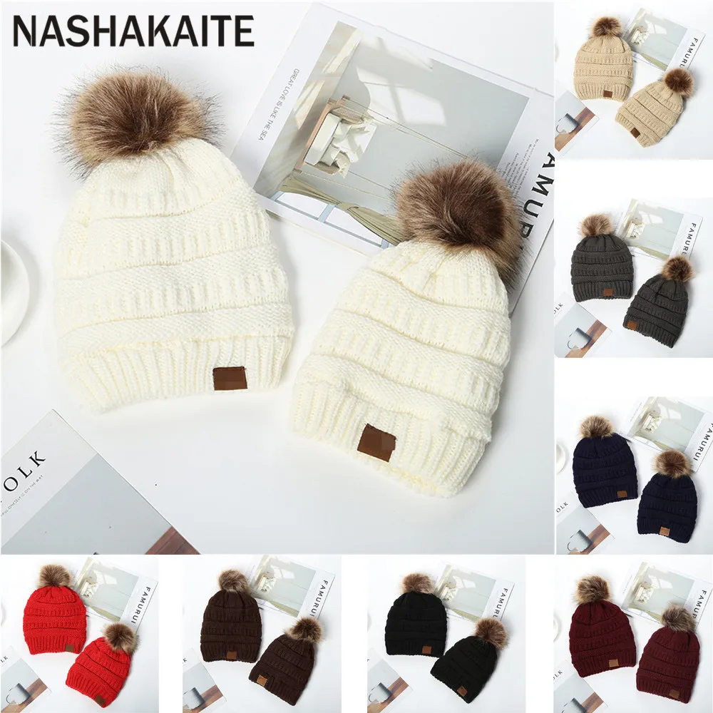 NASHAKAITE 2 шт. теплые шапки для дочерей и мам вязаная зимняя шапка мамы дочки