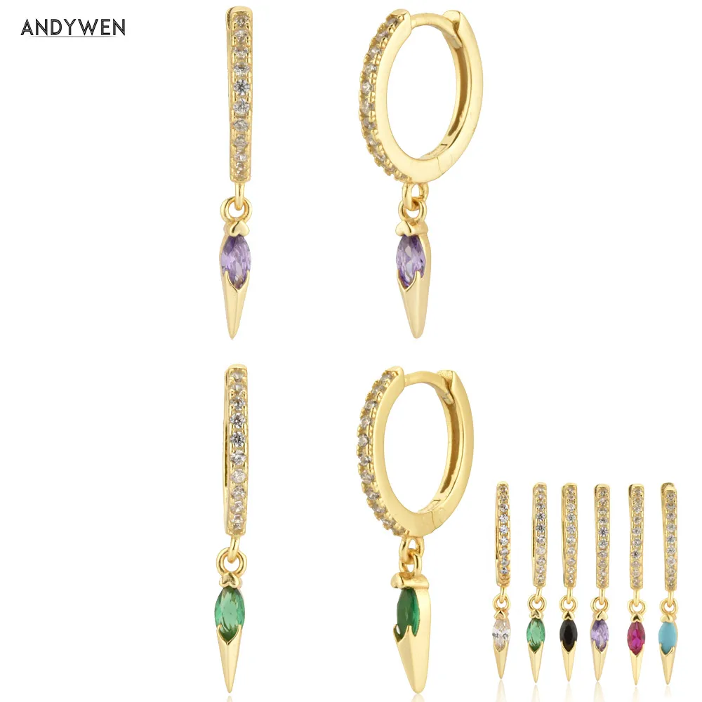 

Серьги-подвески ANDYWEN из стерлингового серебра с фиолетовым и зеленым фианитом