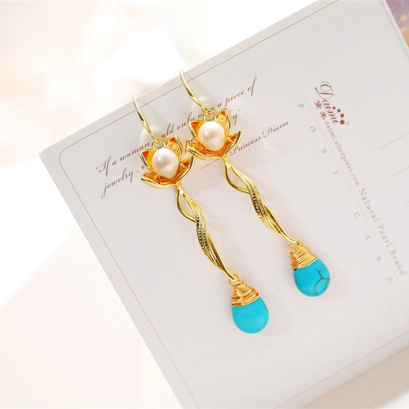 DAIMI 7-8 мм жемчужные серьги бирюзовый дизайн для женщин подарок | Украшения и