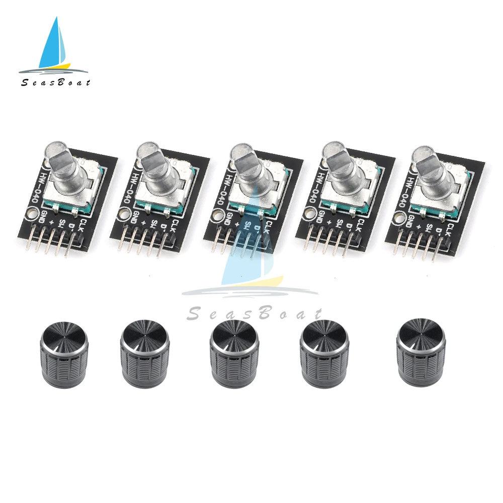 

5PCS KY-040 Rotary Encoder Module with 15x16.5 mm Potentiometer Rotary Knob Cap Brick Sensor Switch for Arduino